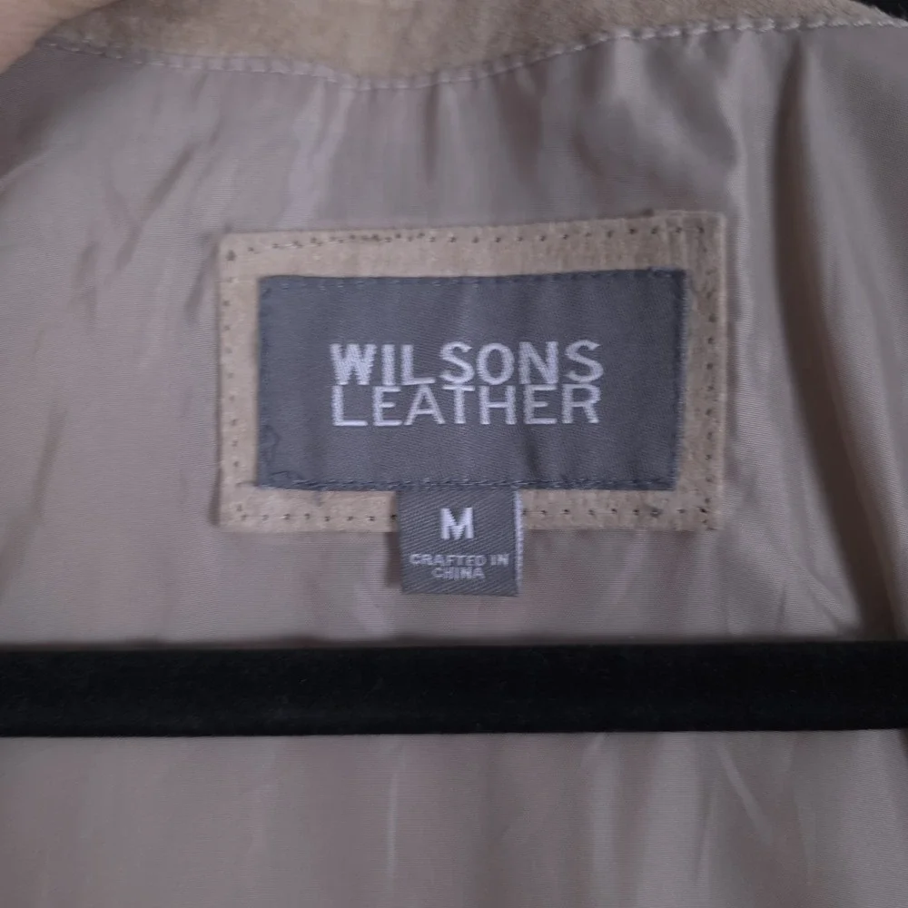 Wilson Suede Jacket Mens Medium Tan Leather Button Up Lined Shacket Hand Pockets